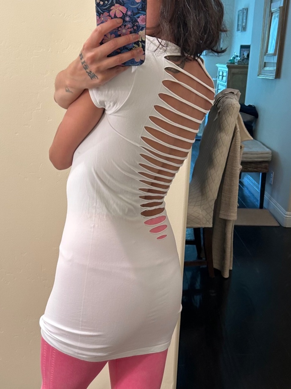 Pink Lipstick Exotic White Slit Top Dress